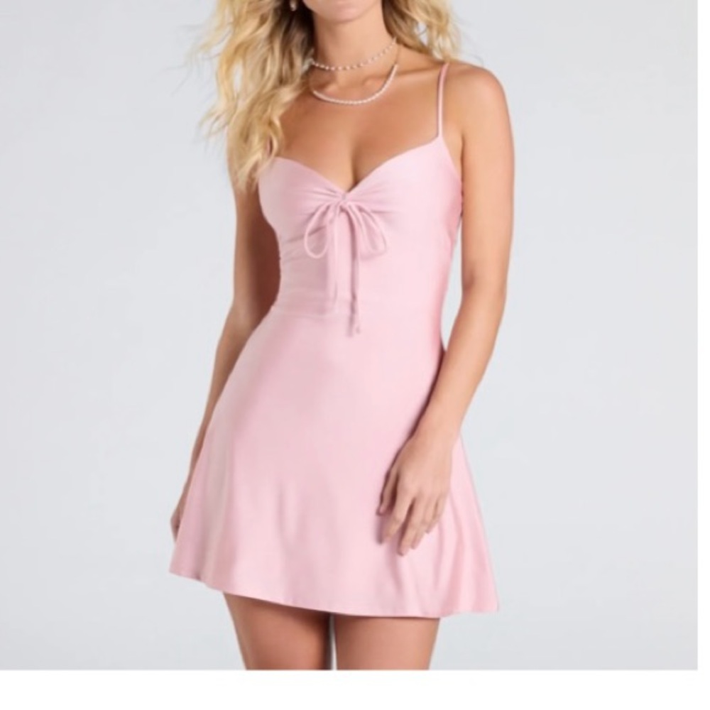 Pink Spaghetti Strap Satin Dress